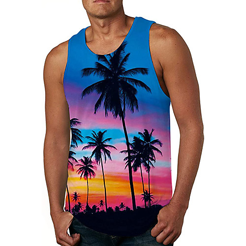

Men's Tank Top Vest Undershirt 3D Print Tree 3D Print Sleeveless Daily Tops Casual Beach Rainbow