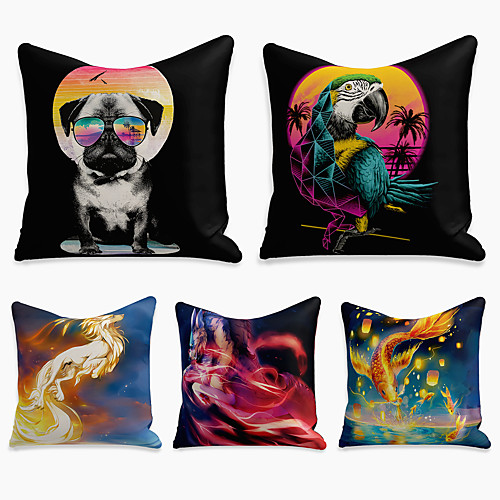 

5 pcs Linen Pillow Cover, 3D Square Zipper Polyester Traditional Classic