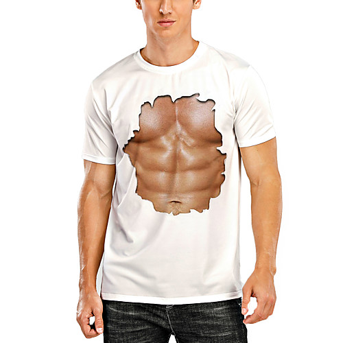 

Men's T shirt 3D Print Graphic 3D Muscle Print Short Sleeve Daily Tops White