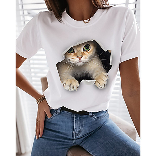 Women's T shirt Cat Graphic 3D Print Round Neck Tops 100% Cotton Basic Basic Top White Black
Women's T shirt Cat Graphic 3D Print Round Neck Tops 100% Cotton Basic Basic Top White Black