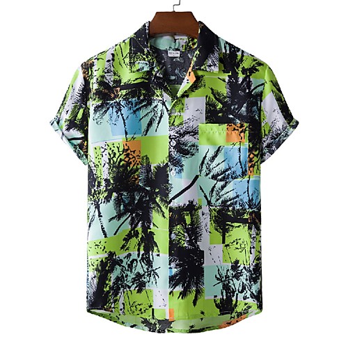 

Men's Shirt Other Prints Letter Animal Print Short Sleeve Daily Tops Beach Boho Green