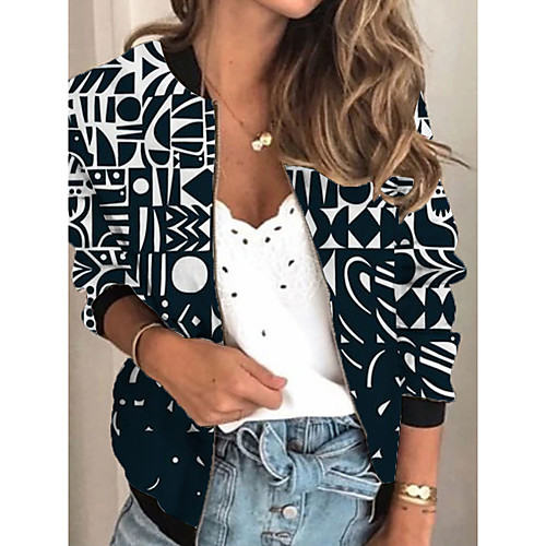 

Women's Jacket Daily Spring & Fall Regular Coat Regular Fit Active Streetwear Jacket Long Sleeve Geometric Print Black / Holiday