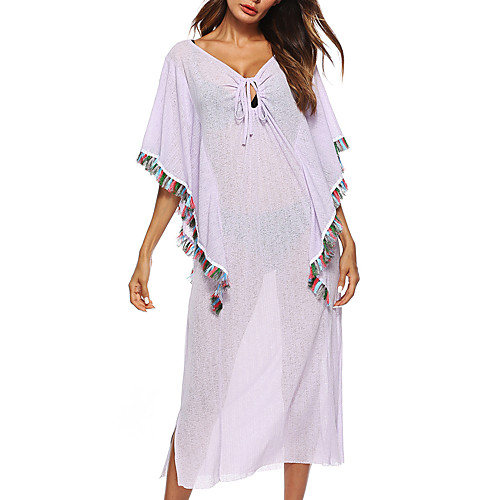 

Women's Cover Up Swimsuit Tassel Fringe Slim Purple Green White Black Swimwear Bathing Suits Fashion Sexy