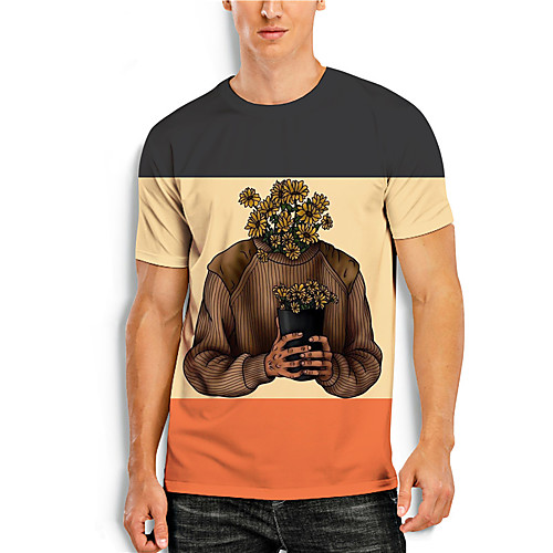 

Men's T shirt 3D Print Floral Graphic Prints Print Short Sleeve Daily Tops Casual Designer Big and Tall Yellow