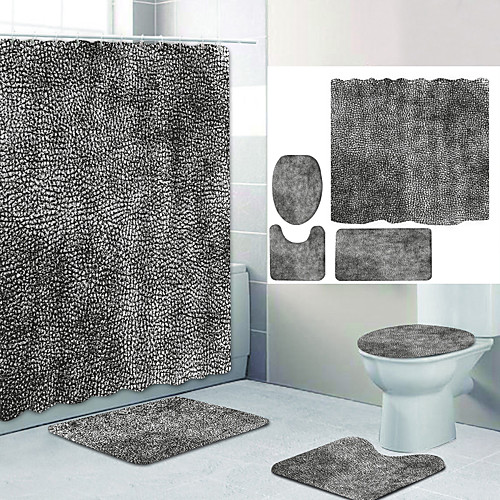 

Plain Color Series 3 Digital Printing Four-piece Set Shower Curtains and Hooks Modern Polyester Machine Made Waterproof Bathroom