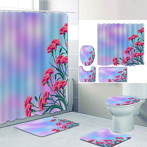 

Bathroom Shower Curtain & Mat Set Modern Polyester New Design