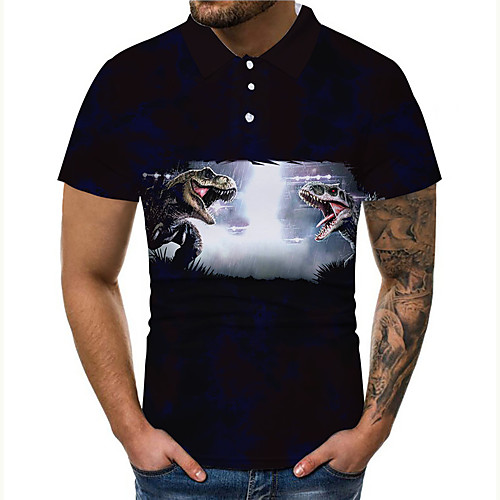 

Men's Golf Shirt Tennis Shirt 3D Print Graphic Prints Dinosaur Button-Down Print Short Sleeve Casual Tops Casual Designer Big and Tall Black / Summer