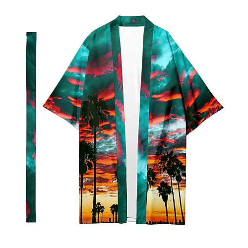 

Shirt Men's Scenery Coconut Tree 3D Print 3D Print Casual Long Sleeve Tops Casual Fashion Breathable Comfortable Rainbow