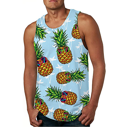 

Men's Tank Top Vest Undershirt 3D Print Pineapple Print Sleeveless Daily Tops Casual Beach Blue