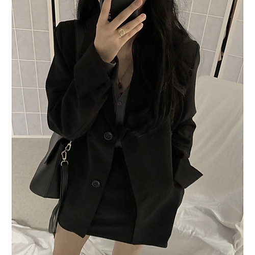 

Women's Blazer Blazer Solid Colored Regular Fit Polyester Men's Suit Black - Notch lapel collar