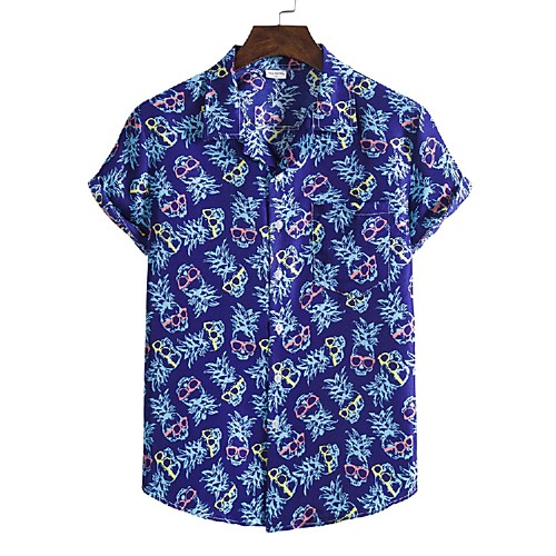 

Men's Shirt Other Prints Graphic Print Short Sleeve Casual Tops Hawaiian Blue