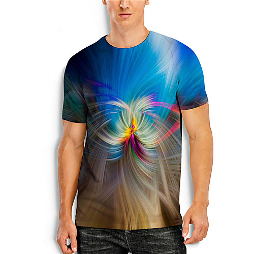 

Men's T shirt 3D Print Graphic Prints Rainbow Print Short Sleeve Daily Tops Casual Designer Big and Tall Blue