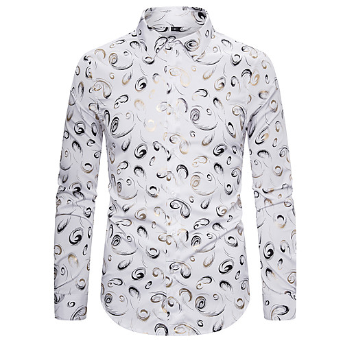 

Men's Shirt Other Prints Graphic Long Sleeve Casual Tops White Black