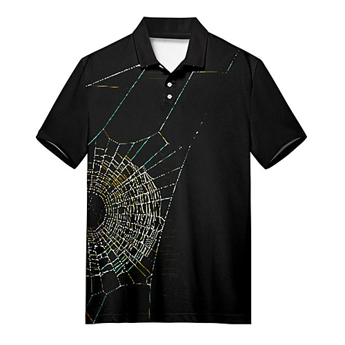

Men's Golf Shirt Tennis Shirt 3D Print Spider web Button-Down Print Short Sleeve Casual Tops Casual Fashion Soft Breathable Black / Sports