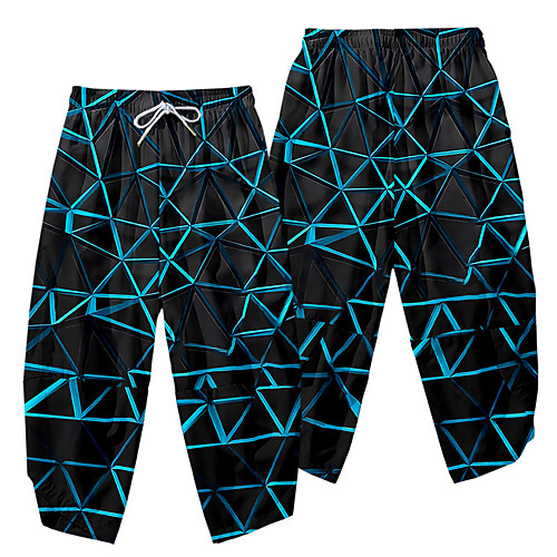 

Men's Casual / Sporty Athleisure Daily Sports Harem Loose Wide Leg Pants Geometry Full Length 3D Print Elastic Waist Black