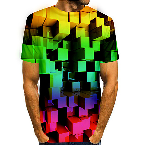 

Men's T shirt 3D Print Graphic 3D 3D Print Short Sleeve Daily Tops Basic Casual Rainbow