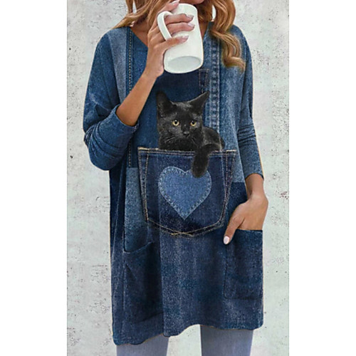 

Women's Shift Dress Short Mini Dress Blue Yellow Long Sleeve Animal Print Summer V Neck Elegant 2021 S M L XL XXL 3XL 4XL 5XL