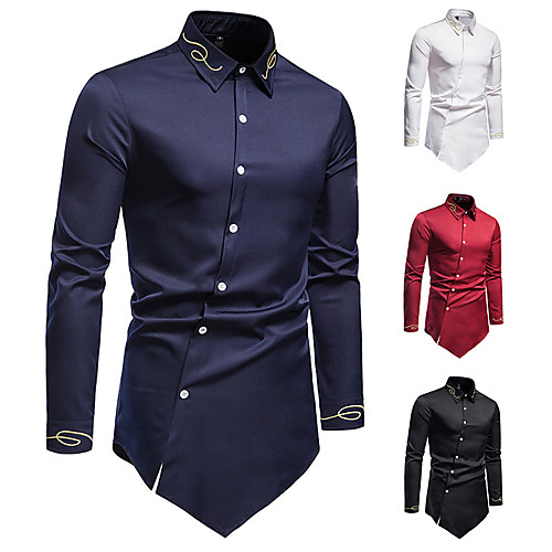 

Men's Shirt non-printing Curve Embroidered Long Sleeve Daily Tops western style White Black Wine