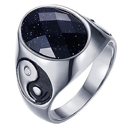 

hijones men's stainless steel yin yang ring with oval white gemstone size 8