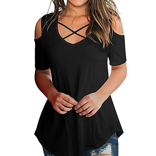 

Women's T shirt Plain Round Neck Tops Cotton Basic Basic Top White Black