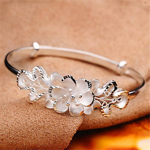 

Women's Cuff Bracelet Bracelet 3D Flower Fashion Copper Bracelet Jewelry Silver For Christmas Halloween Party Evening Gift Date / Silver Plated