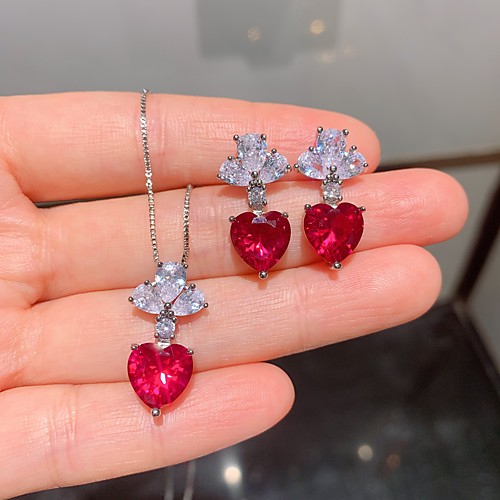 

Women's Red Gemstone Jewelry Set Chandelier Heart Dainty Stylish European Sweet Gold Plated Earrings Jewelry 1# / 2# / 3# For Wedding Party Evening Street Gift Festival