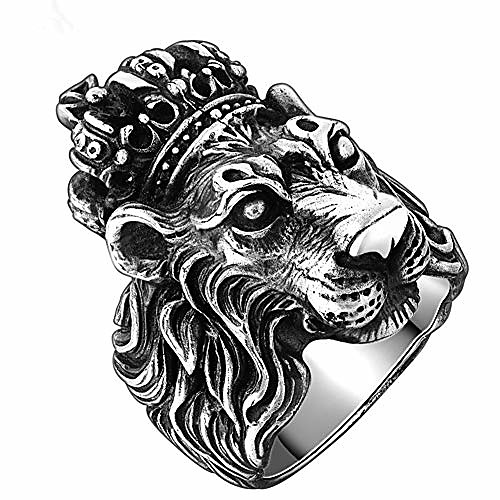 

cool stainless steel band lion king ring vintage gothic lion head with crown biker rings animal totem silver for men