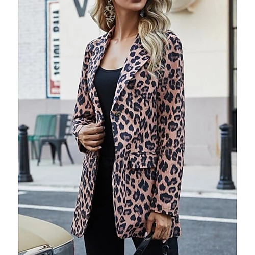 

Women's Blazer Blazer Leopard Regular Fit Cotton Men's Suit Brown - Notch lapel collar