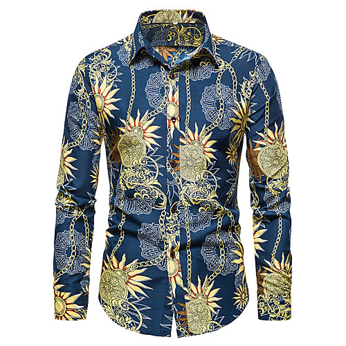 

Men's Shirt Graphic Long Sleeve Casual Tops Simple Black Navy Blue