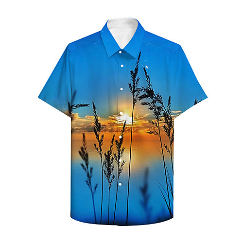 

Men's Shirt 3D Print Graphic 3D Button-Down 3D Print Short Sleeve Casual Tops Casual Hawaiian Blue