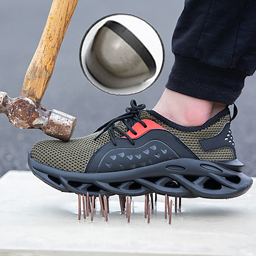 

Breathable Lightweight Safety Shoes Steel Toe Cap Protective Working Shoes Men Women Mesh Trainners Puncture Proof Sneakers Black Grey Green