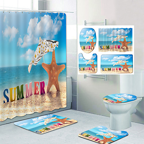 

Bathroom Shower Curtain & Mat Set Classic Polyester Waterproof