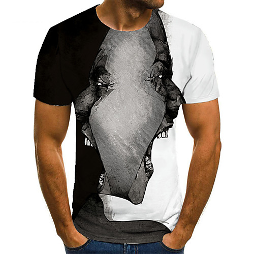 

Men's T shirt Shirt 3D Print Cartoon 3D Print Print Short Sleeve Casual Tops Casual Fashion Round Neck Black / White
