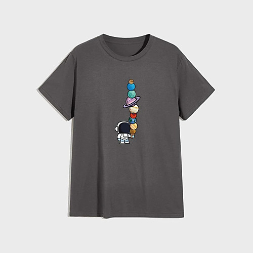 

Men's Unisex T shirt Hot Stamping Graphic Prints Astronaut Plus Size Print Short Sleeve Daily Tops 100% Cotton Basic Fashion Classic Gray