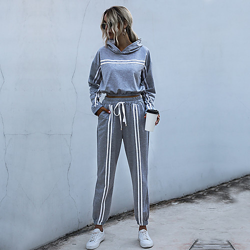 

Women's Basic Streetwear Striped Daily Two Piece Set Hoodies & Sweatshirts Tracksuit Pant Loungewear Jogger Pants Drawstring Tops
