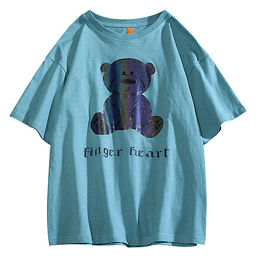 

Men's T shirt Hot Stamping Graphic Prints Bear Print Short Sleeve Casual Tops 100% Cotton Basic Casual Fashion White Black Blue