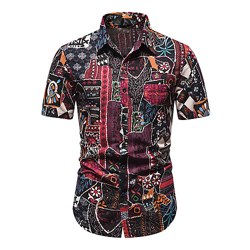 

Men's Shirt Other Prints Abstract Short Sleeve Daily Tops 100% Cotton Button Down Collar Fuchsia