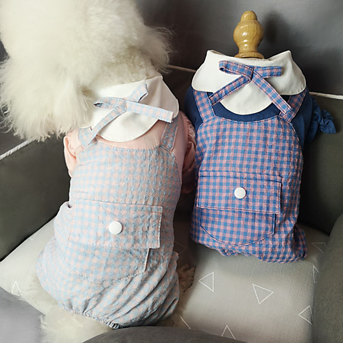 

Dog Cat Shirt / T-Shirt Jumpsuit Plaid Bowknot Basic Elegant Cute Dailywear Casual / Daily Dog Clothes Puppy Clothes Dog Outfits Breathable Dark Blue Light Blue Costume for Girl and Boy Dog Cotton S