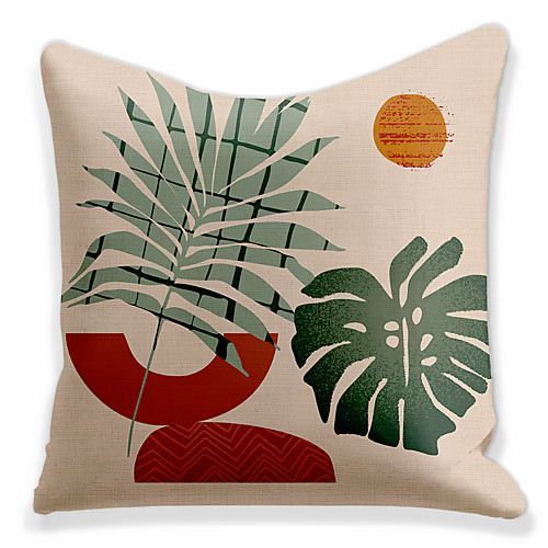 

Double Side 1 Pc Leaf Cushion Cover Print 45x45cm Faux Linen for Sofa Bedroom