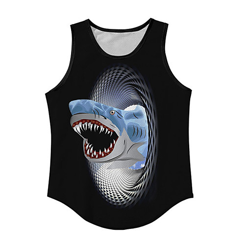 

Men's Tank Top Undershirt 3D Print Graphic Prints Shark Animal Print Sleeveless Daily Tops Casual Designer Big and Tall Round Neck Black / Summer