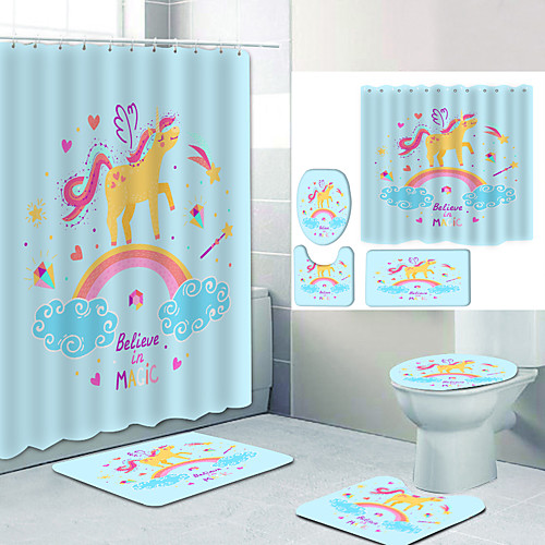 

Bathroom Shower Curtain & Mat Set Modern Polyester New Design