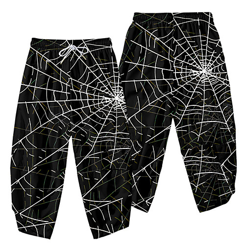 

Men's Casual / Sporty Athleisure Daily Sports Harem Loose Wide Leg Pants Spider web Full Length 3D Print Elastic Waist Black