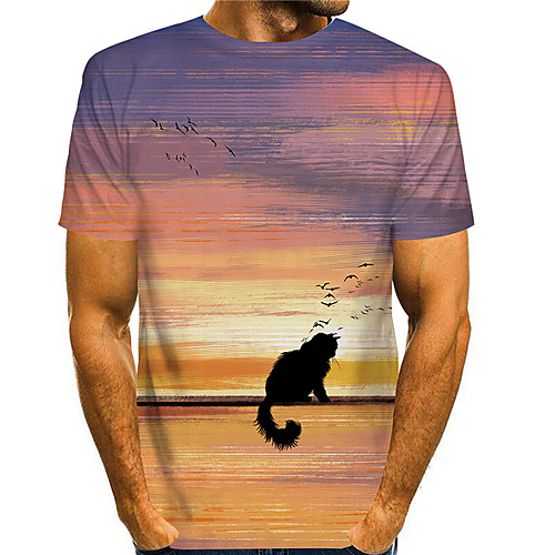 

Men's T shirt 3D Print Graphic Prints Landscape 3D Print Short Sleeve Daily Tops Basic Casual Light Yellow