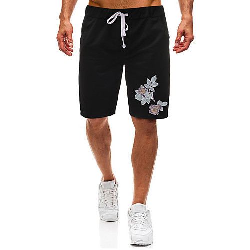 

Men's Casual / Sporty Athleisure Daily Gym Shorts Pants Graphic Floral Short Pocket Elastic Drawstring Design Print Black Light Grey