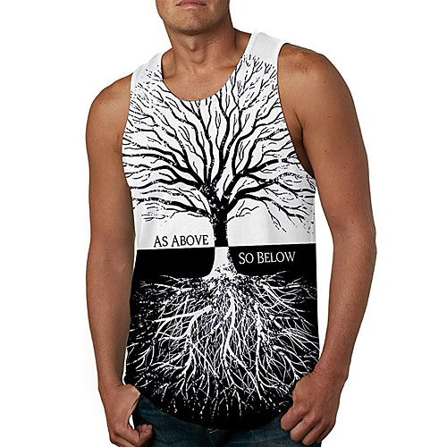 

Men's Tank Top Vest Undershirt 3D Print Tree 3D Print Sleeveless Daily Tops Casual Beach Black / White