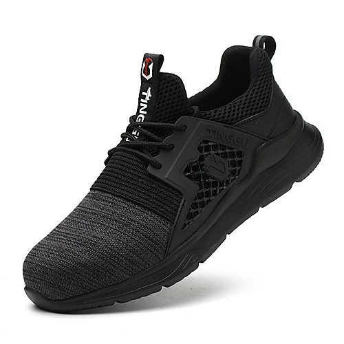 

Steel Toe Cap Safety Shoes Men's Sneakers Fly Knit Breathable Wear Proof Black Grey Light Brown Spring Summer