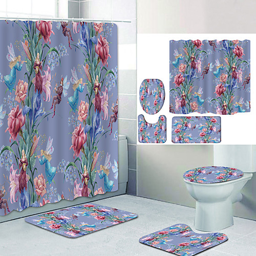 

Bathroom Shower Curtain & Mat Set Modern Polyester New Design