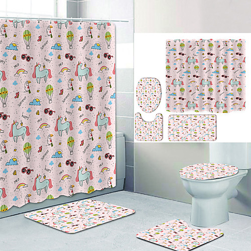 

Bathroom Shower Curtain & Mat Set Modern Polyester New Design
