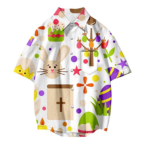 

Men's Shirt 3D Print Rabbit / Bunny Print Short Sleeve Holiday Tops Lightweight Breathable Light Pink White Yellow