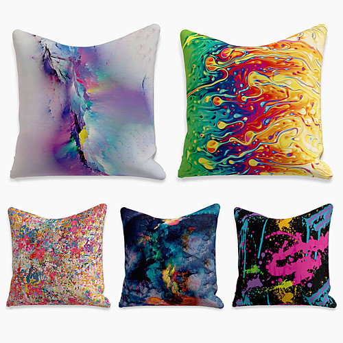 

5 pcs Linen Pillow Cover, Abstract Square Zipper Polyester Traditional Classic